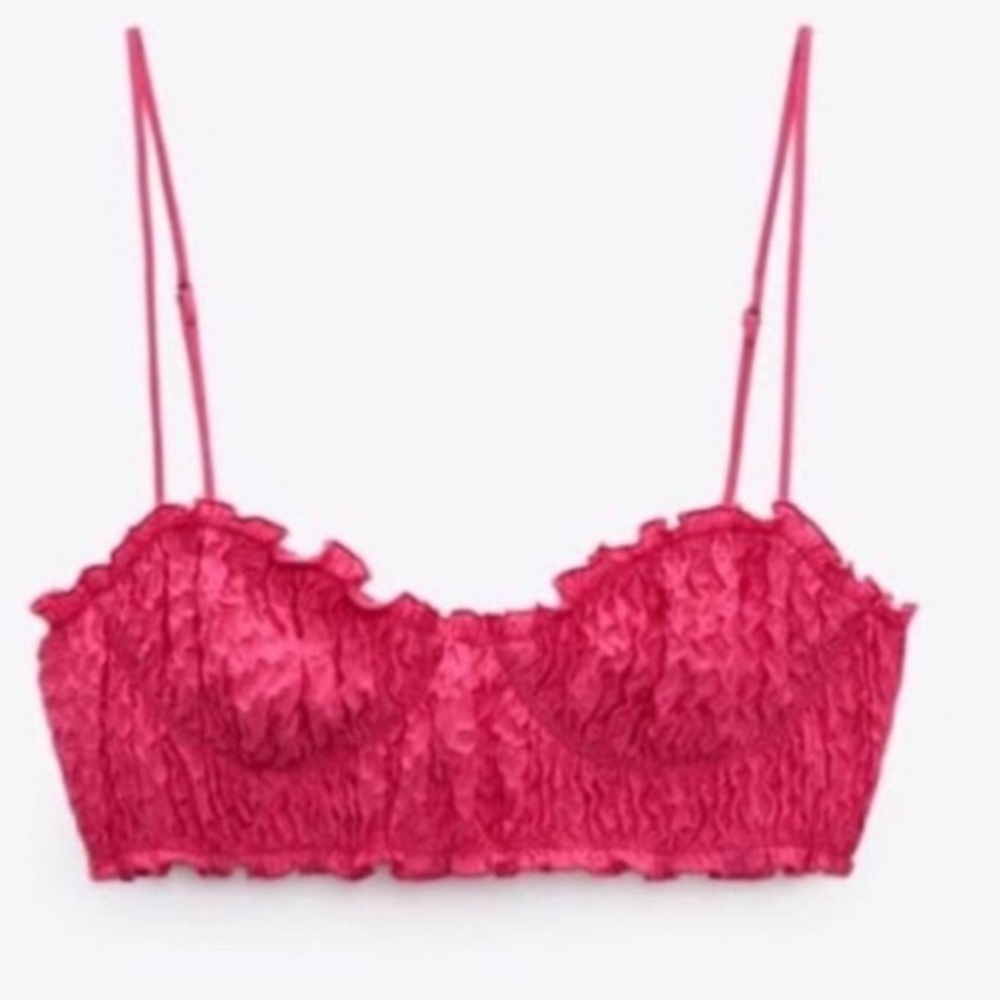 NWT Zara Hot Pink Ruched Crop Top